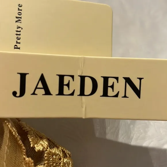 - Jaedin gold lace appliqué boat neck Mother of the bride/groom floor leng…