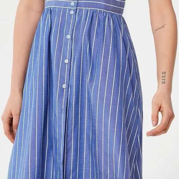 ⛴ Urban Outfitters, Pinstriped Chambray Plunging Button-Front Sleeveless Dress