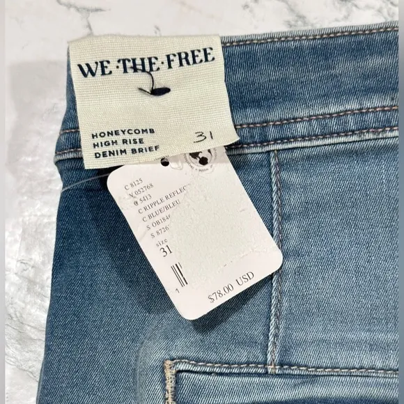 #12 NWT Free People Honeycomb Denim Micro Shorts in Ripple Reflect