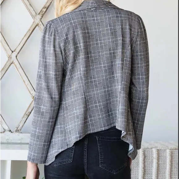 1X-3X Monet Black &amp; White Plaid Open Shawl Blazer 🌟HP🌟