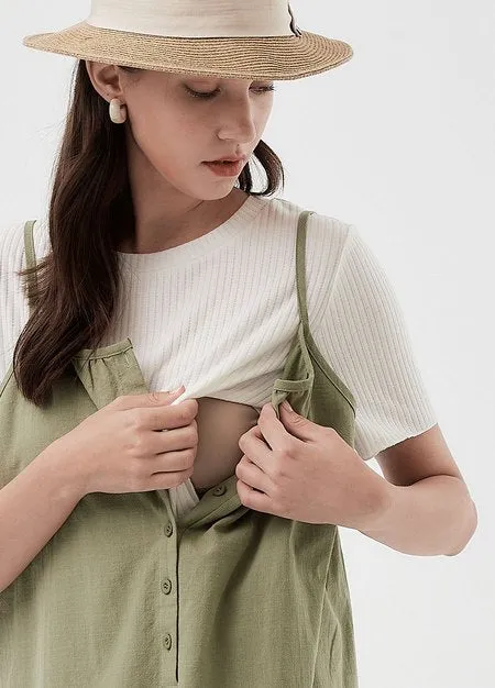 241013G4 Buttoned Short Sleeve Maternity & Nursing Dress