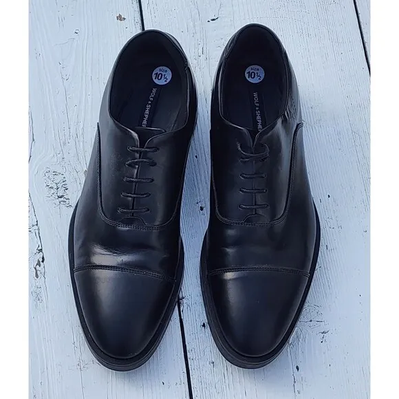 $295 Wolf &amp; Shepherd Men's Black Closer Oxford Luxury Dress Shoes US 10.5 EU 44