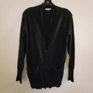 360 Cashmere Black Silk Cashmere Button Front Long Sleeve Cardigan Sweater Sz XS
