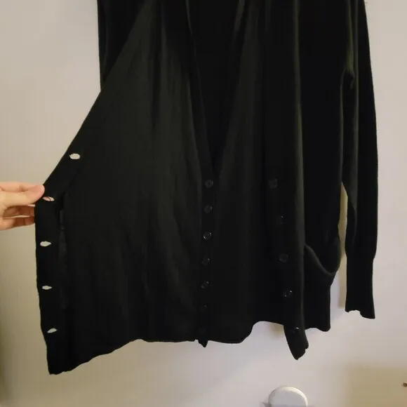 360 Cashmere Black Silk Cashmere Button Front Long Sleeve Cardigan Sweater Sz XS