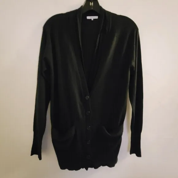 360 Cashmere Black Silk Cashmere Button Front Long Sleeve Cardigan Sweater Sz XS