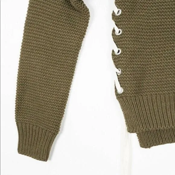 360 Sweater Olive Green Emilia Lace Up Sweater