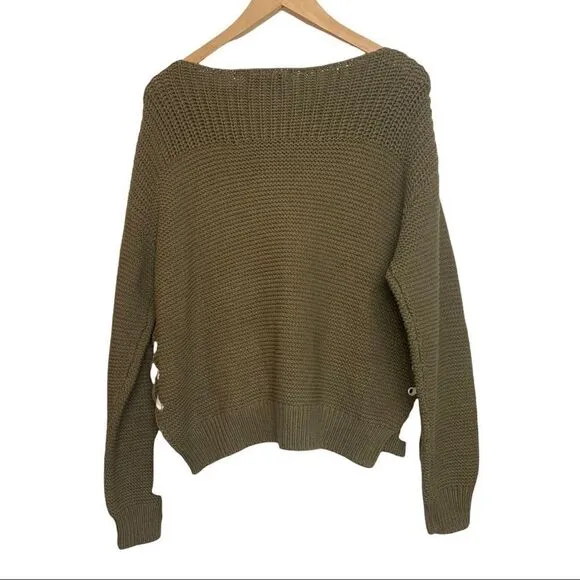 360 Sweater Olive Green Emilia Lace Up Sweater