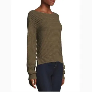 360 Sweater Olive Green Emilia Lace Up Sweater