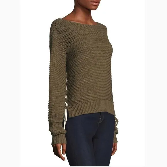 360 Sweater Olive Green Emilia Lace Up Sweater