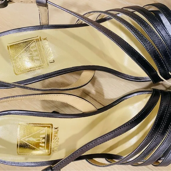 397 Crosswalk Metallic Gray Strappy Kitten Heel Shoes for Formal Occasions