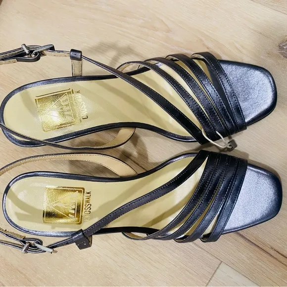 397 Crosswalk Metallic Gray Strappy Kitten Heel Shoes for Formal Occasions