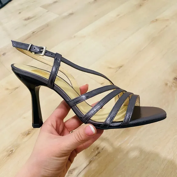 397 Crosswalk Metallic Gray Strappy Kitten Heel Shoes for Formal Occasions