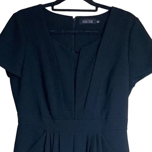 4. Rickie Freeman Teri Jon Square Neckline Mini Dress Black Sheath Sz 8 Elegant