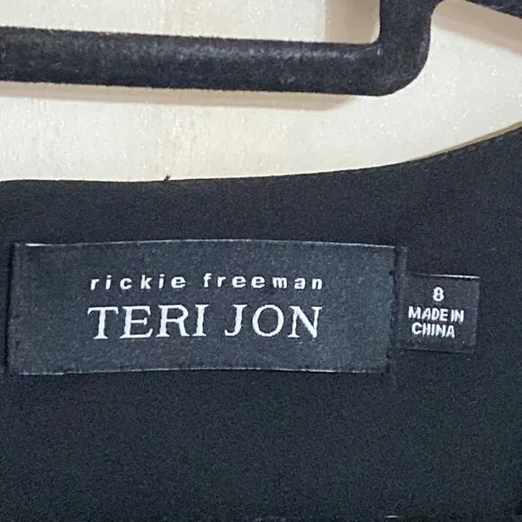 4. Rickie Freeman Teri Jon Square Neckline Mini Dress Black Sheath Sz 8 Elegant