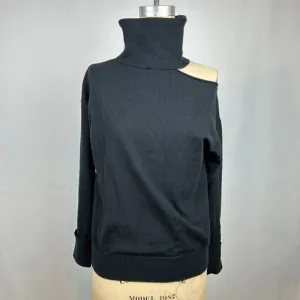525 Turtleneck Open Shoulder Cut Out Long Sleeve Pullover Black Sweater Size Med