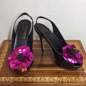 7.5 Donald J. Pliner Floral purple fuchsia copper metallic heels