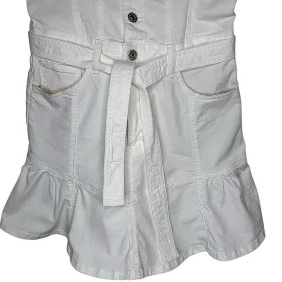 7 For All Mankind Wht Denim Flounce Hem Mini Drs Sz M Coquette, Coastal Cowgirl