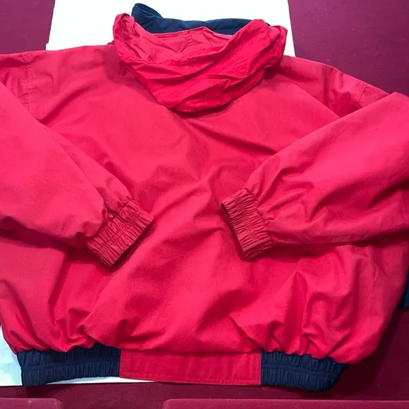 90s red blue CHEVRON boat RACING coat HOODED Nautical JACKET cotton nylon men 2X