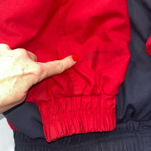 90s red blue CHEVRON boat RACING coat HOODED Nautical JACKET cotton nylon men 2X