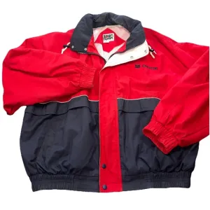 90s red blue CHEVRON boat RACING coat HOODED Nautical JACKET cotton nylon men 2X
