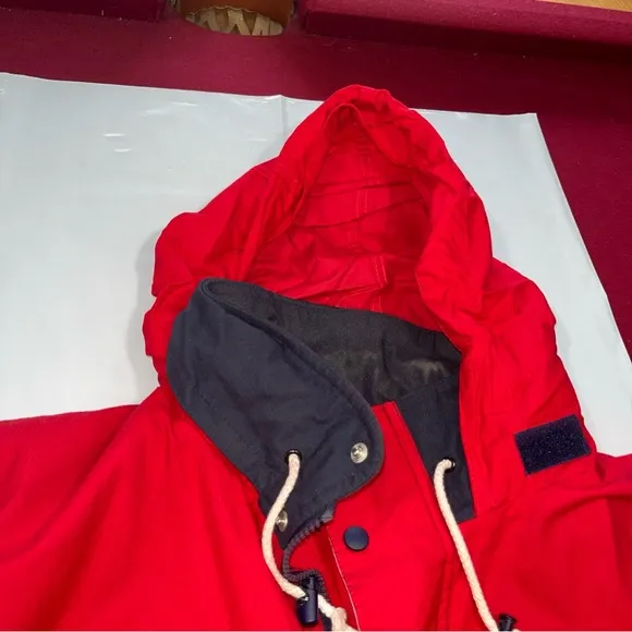 90s red blue CHEVRON boat RACING coat HOODED Nautical JACKET cotton nylon men 2X