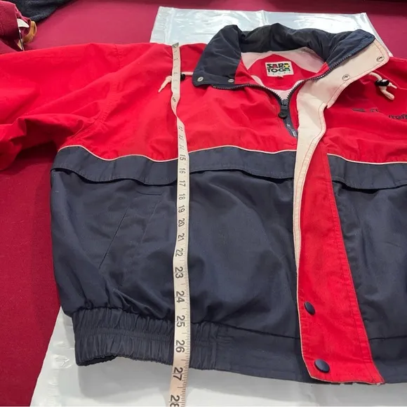 90s red blue CHEVRON boat RACING coat HOODED Nautical JACKET cotton nylon men 2X