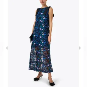 Abbey GlassMichelle Floral Lace High Boat Neck Bow Shoulder Sleeveless Shift Gow