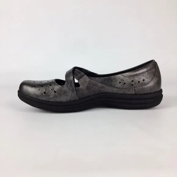 Abeo Womens Ciji Pewter Gray Leather Mary Jane Loafers Flat Comfort Shoes sz 10
