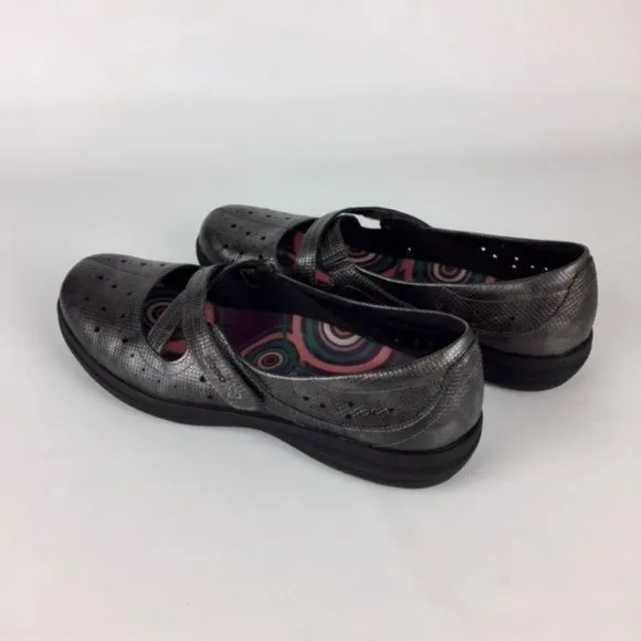 Abeo Womens Ciji Pewter Gray Leather Mary Jane Loafers Flat Comfort Shoes sz 10