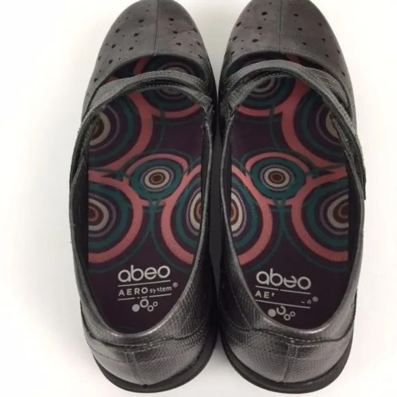 Abeo Womens Ciji Pewter Gray Leather Mary Jane Loafers Flat Comfort Shoes sz 10