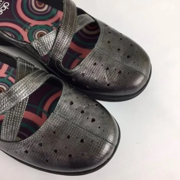 Abeo Womens Ciji Pewter Gray Leather Mary Jane Loafers Flat Comfort Shoes sz 10