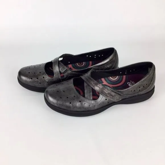 Abeo Womens Ciji Pewter Gray Leather Mary Jane Loafers Flat Comfort Shoes sz 10