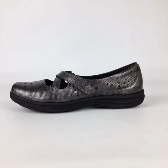 Abeo Womens Ciji Pewter Gray Leather Mary Jane Loafers Flat Comfort Shoes sz 10