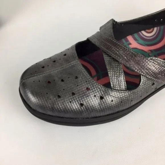 Abeo Womens Ciji Pewter Gray Leather Mary Jane Loafers Flat Comfort Shoes sz 10