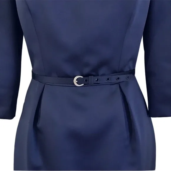 ABS Evening Collection Navy Blue Belted Boat Neck Dress