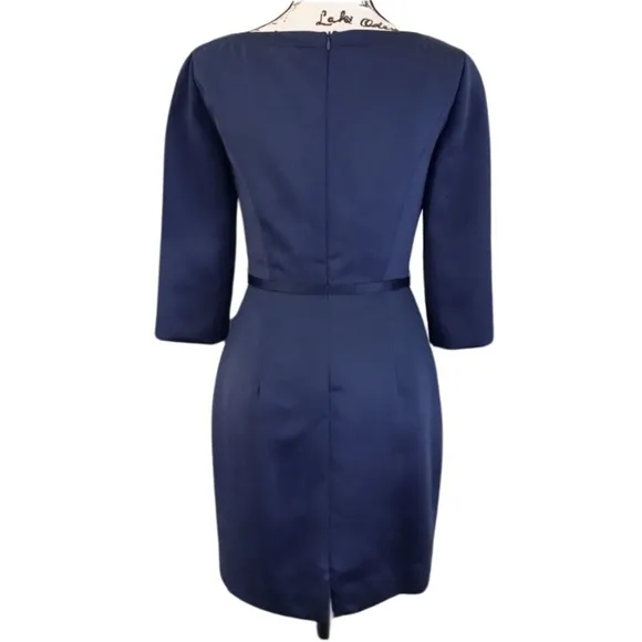ABS Evening Collection Navy Blue Belted Boat Neck Dress