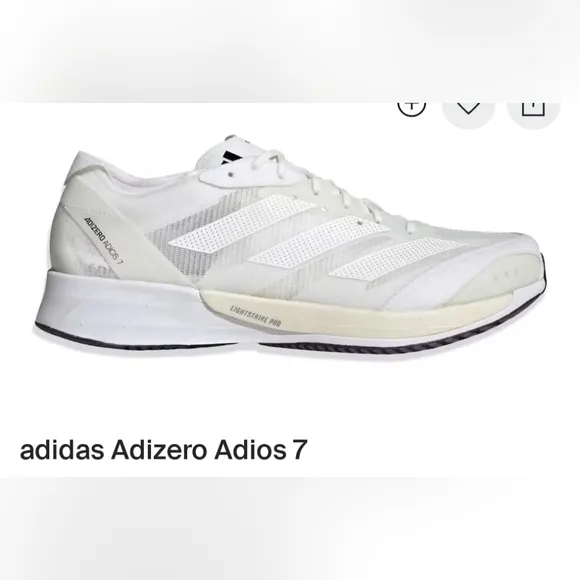 Adidas Adizero Adios 7 Running Shoes / Sneakers White / Ivory GY2588 Men' 10 🔥