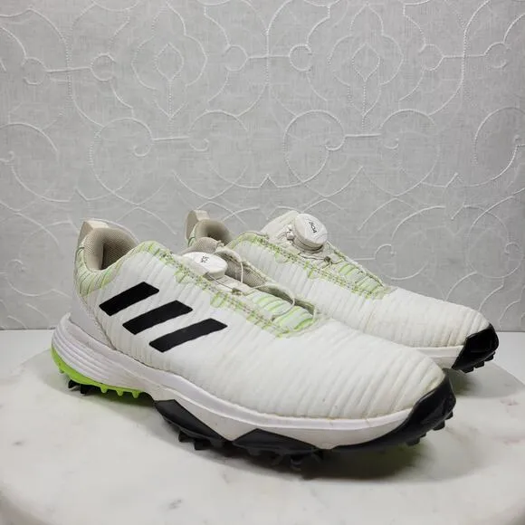 Adidas Golf Shoes Youth 4.5 White Green BOA Lace Spikes Bounce Athletic Footwear