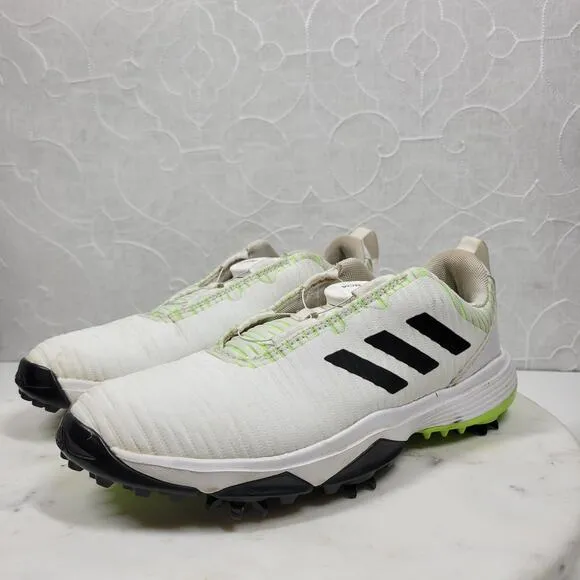 Adidas Golf Shoes Youth 4.5 White Green BOA Lace Spikes Bounce Athletic Footwear