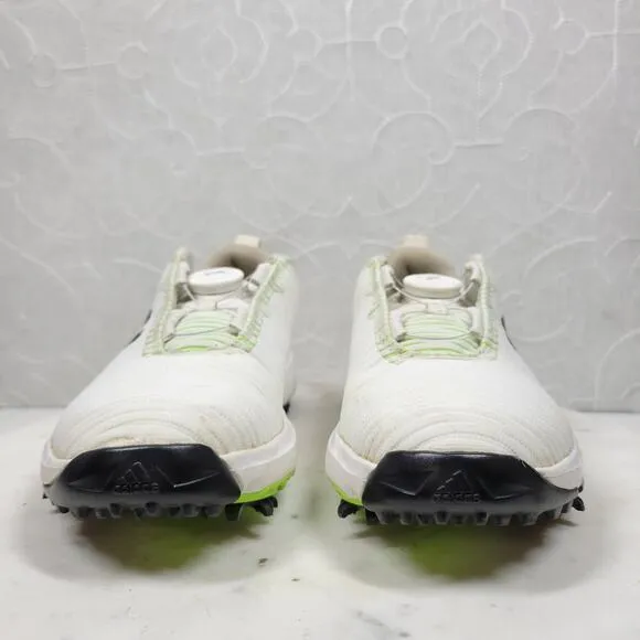Adidas Golf Shoes Youth 4.5 White Green BOA Lace Spikes Bounce Athletic Footwear