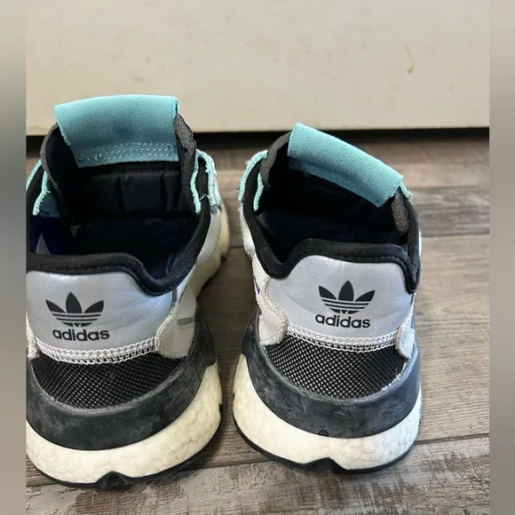 Adidas Nite Jogger Mens Shoes Size 8 White/Gray/Teal Mesh &amp; Suede Boost Midsole