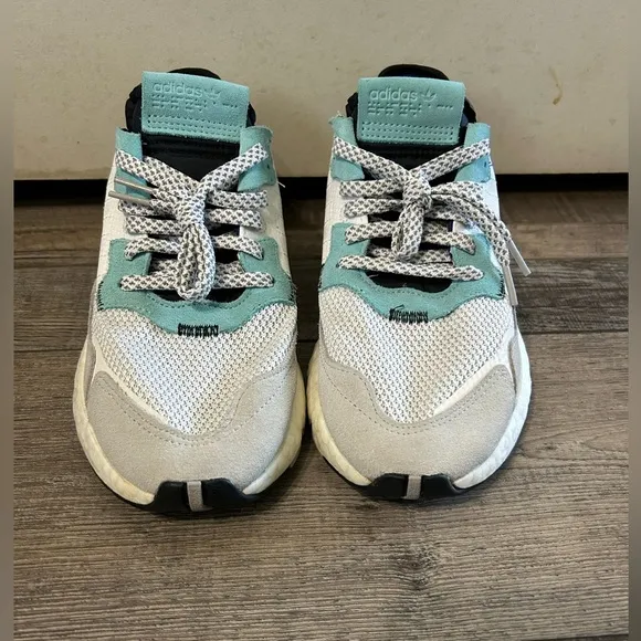Adidas Nite Jogger Mens Shoes Size 8 White/Gray/Teal Mesh &amp; Suede Boost Midsole