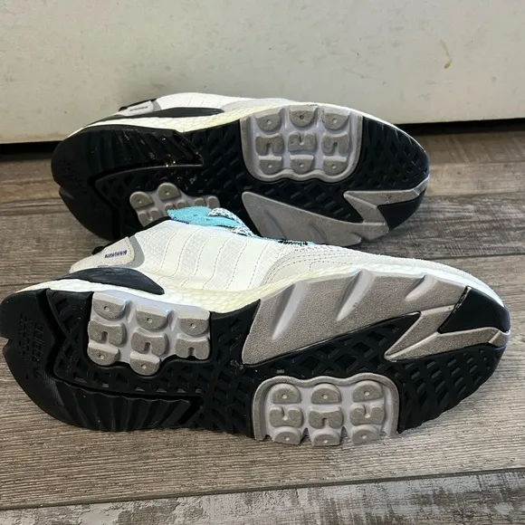 Adidas Nite Jogger Mens Shoes Size 8 White/Gray/Teal Mesh &amp; Suede Boost Midsole