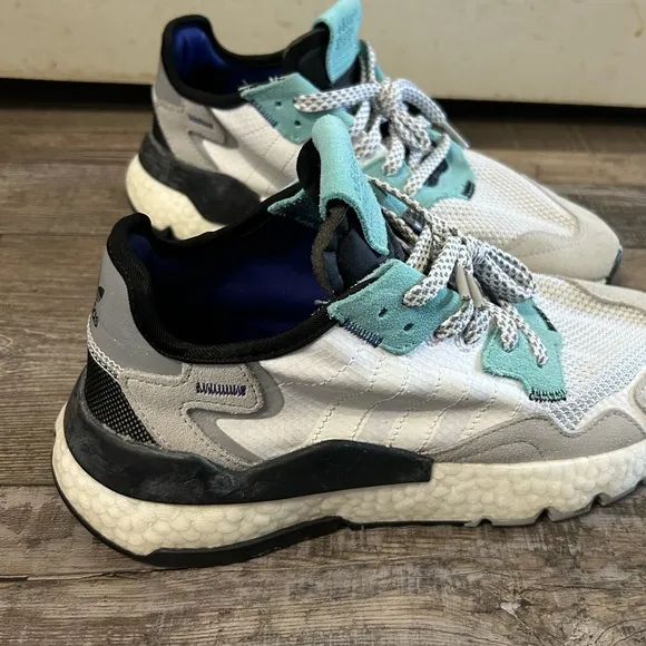 Adidas Nite Jogger Mens Shoes Size 8 White/Gray/Teal Mesh &amp; Suede Boost Midsole