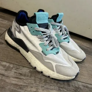 Adidas Nite Jogger Mens Shoes Size 8 White/Gray/Teal Mesh &amp; Suede Boost Midsole