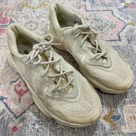 Adidas Originals Womens 8 Ozweego Leather Mesh Beige Tan Sneakers Trainers Shoes