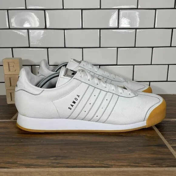adidas Samoa Mens Size 11.5 Shoes White Leather Gum Sole Low Trainers Sneakers