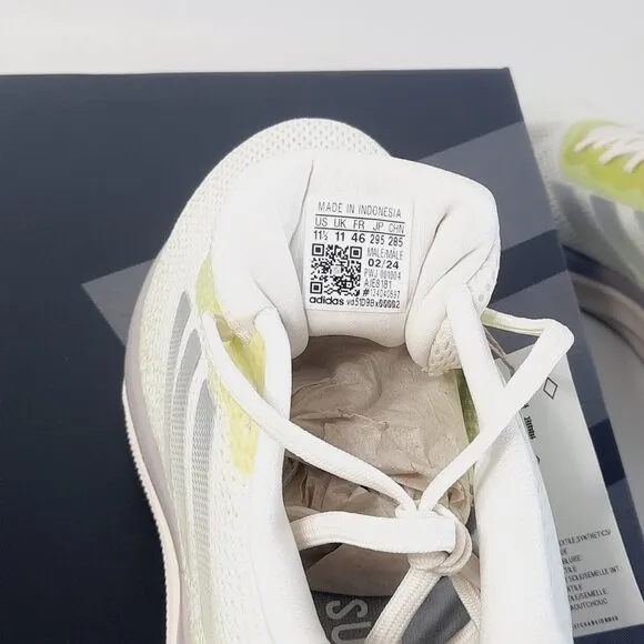 Adidas Supernova Stride M Running Shoes Size 11.5 White/Silver Metallic/ Lime