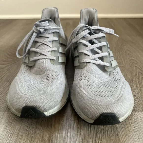 Adidas UltraBoost 21 Mens 11 Cloud White Gray Running Shoes FY0432 Knit Sneakers