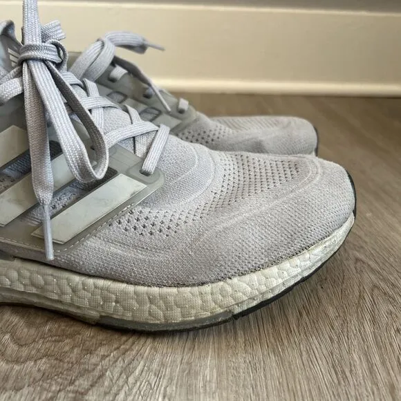Adidas UltraBoost 21 Mens 11 Cloud White Gray Running Shoes FY0432 Knit Sneakers